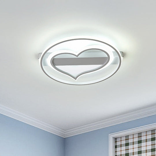 Ring Ceiling Lamp with Loving Heart Design and Acrylic Finish - Coffee/White LED Flushmount Lighting in Warm/White Light