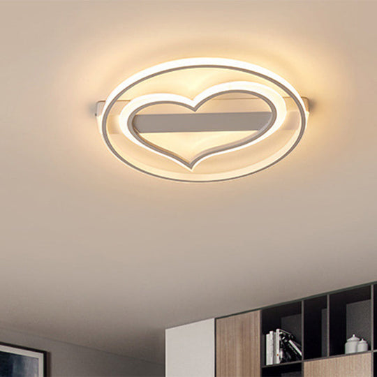 Ring Ceiling Lamp with Loving Heart Design and Acrylic Finish - Coffee/White LED Flushmount Lighting in Warm/White Light