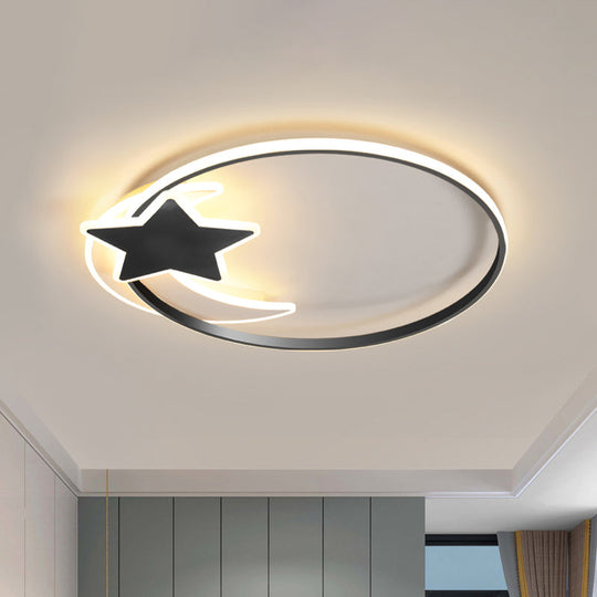 Scandinavian Black Flush Ceiling Light With Led Star And Moon Acrylic Features