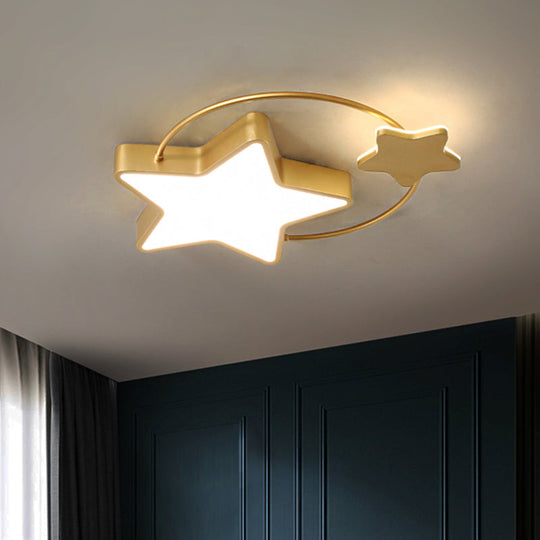 Gold LED Ceiling Flush Mount for Modern Sleeping Room: Star Metallic Fixture