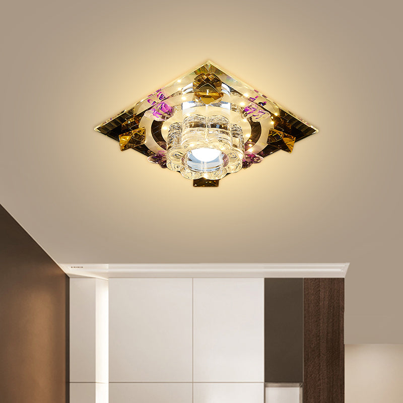 Contemporary Crystal LED Flush Mount Lighting for Hallways - Chrome Finish