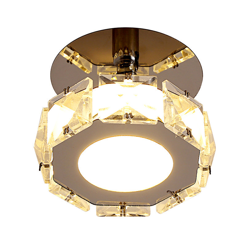 Modern Chrome LED Crystal Block Semi Mount Ceiling Light Fixture - Warm/White Lighting