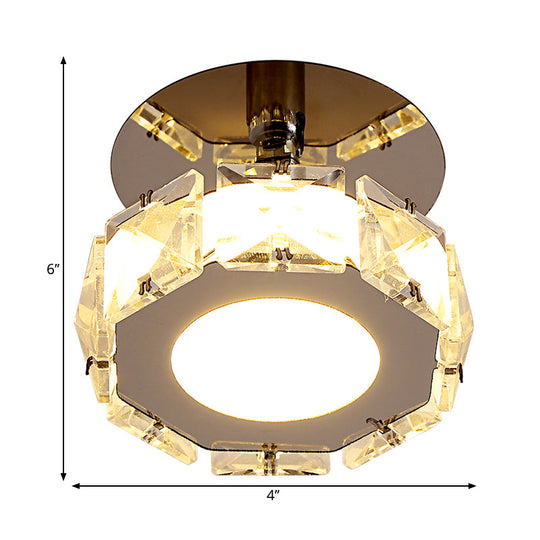 Modern Chrome LED Crystal Block Semi Mount Ceiling Light Fixture - Warm/White Lighting