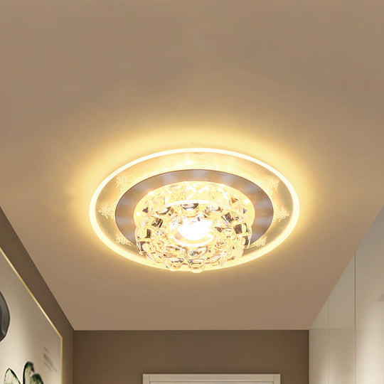 Contemporary LED Crystal Flush Mount Ceiling Lamp in Chrome - Beveled Round Design