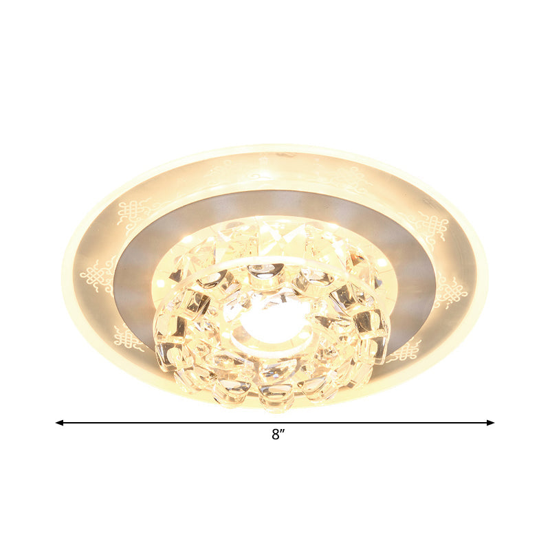 Contemporary LED Crystal Flush Mount Ceiling Lamp in Chrome - Beveled Round Design