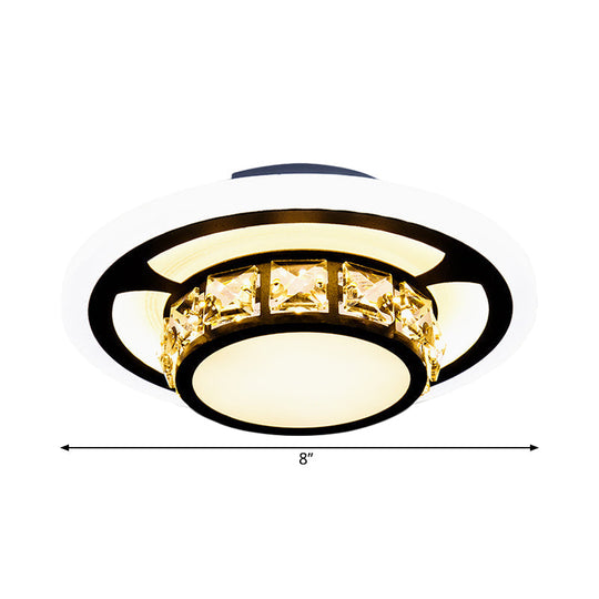 Black Crystal Block Led Flush Mount Ceiling Light For Doorway - Round/Square Simplicity