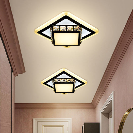 Black Crystal Block LED Flush Mount Ceiling Light for Doorway - Round/Square Simplicity