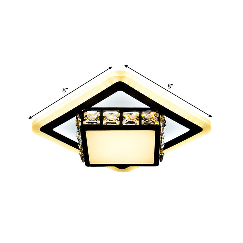 Black Crystal Block LED Flush Mount Ceiling Light for Doorway - Round/Square Simplicity