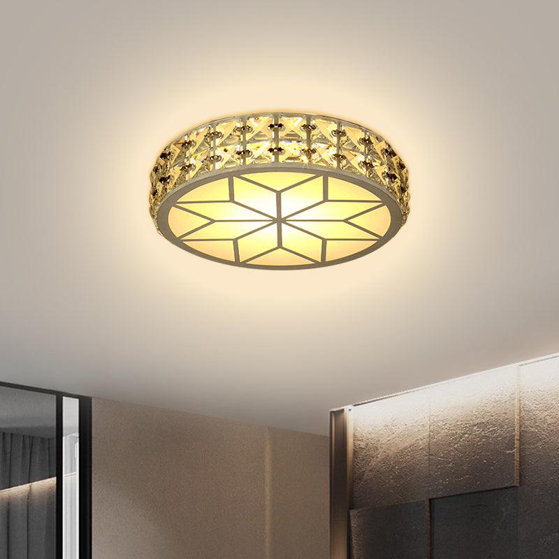 Modern Crystal Block Circle LED Ceiling Light, 6.5"/8.5" Width, Gold Flush Mount Fixture