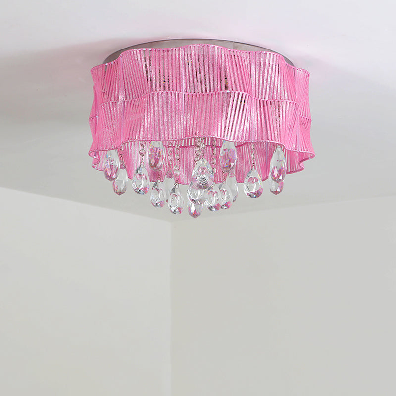 Led Flower Flushmount Ceiling Light With Crystal Strands In Pink/Blue For Minimalist Bedrooms