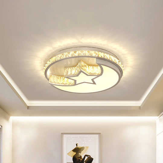 Modern LED Chrome Flush Mount Ceiling Lamp with Star and Crescent Design