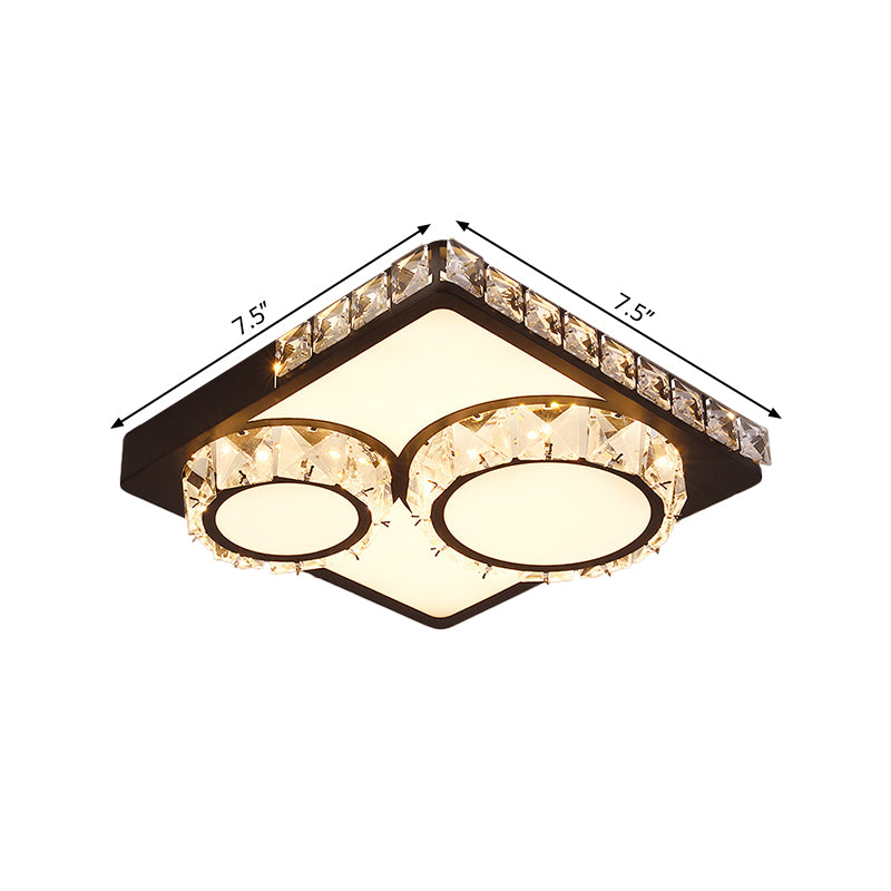 Led Crystal Block Ceiling Light In Black - Simple Flush Mount Design