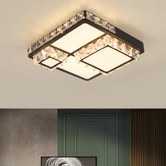 Led Crystal Block Ceiling Light In Black - Simple Flush Mount Design