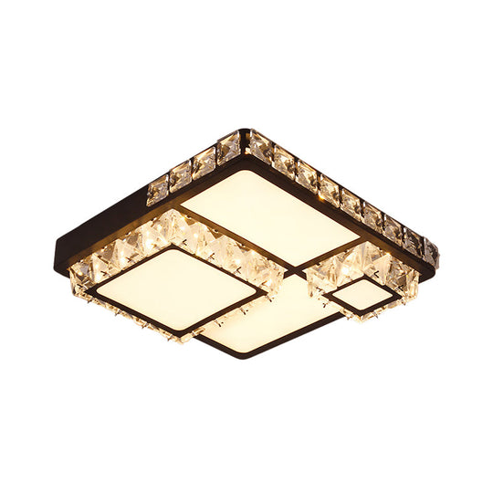 Led Crystal Block Ceiling Light In Black - Simple Flush Mount Design