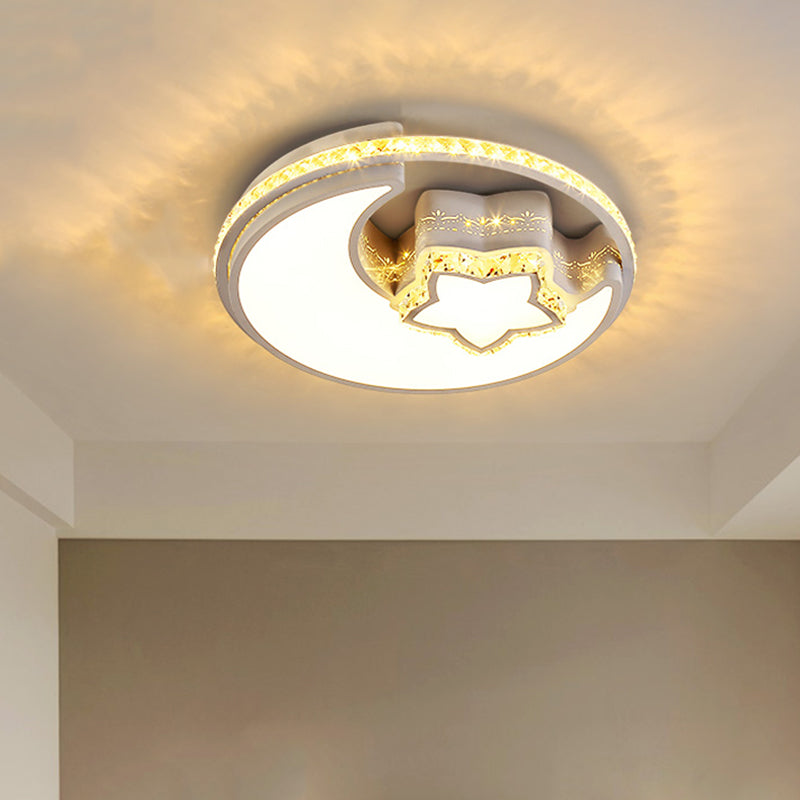 Chrome Crystal Led Ceiling Light Fixture With Simplicity Flower/Moon Design