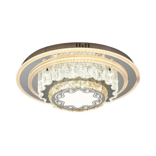 Modern Chrome Led Crystal Flush Mount Ceiling Fixture For Bedroom Featuring Hand-Cut Flower/Star