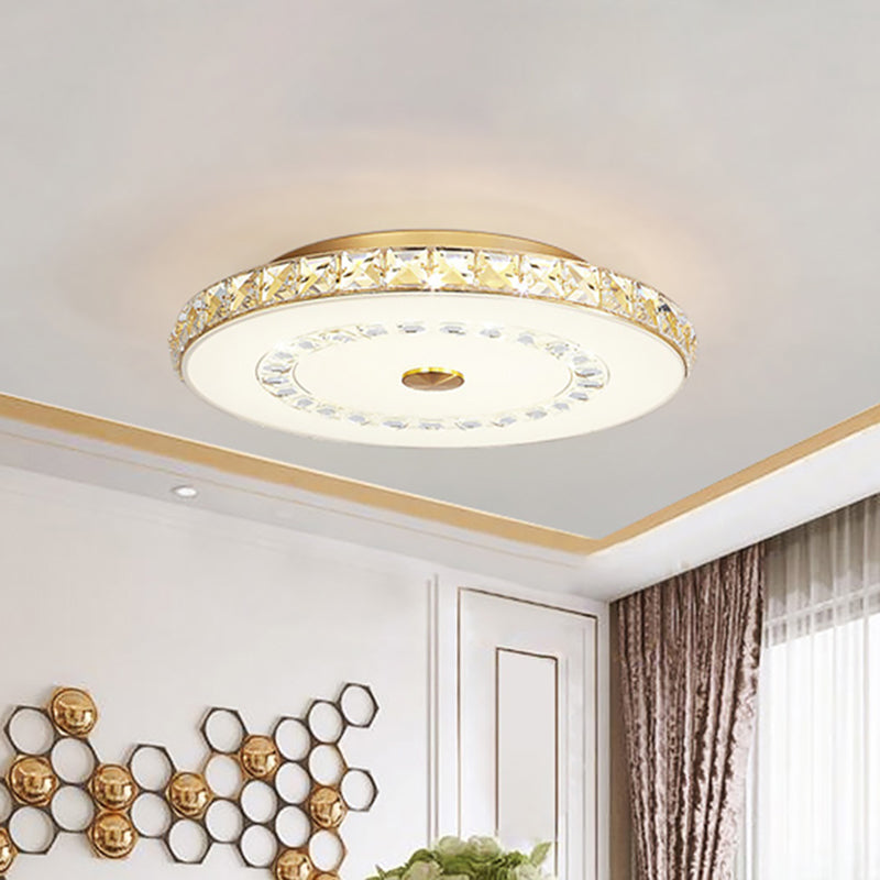 Led Doorway Flushmount Ceiling Light With Crystal Block Shade Modernist Chrome/Gold Finish - 16/19.5