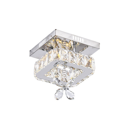 Square Crystal Led Semi Flush Mount Ceiling Fixture Beveled Design Chrome Finish - 8/12 Wide