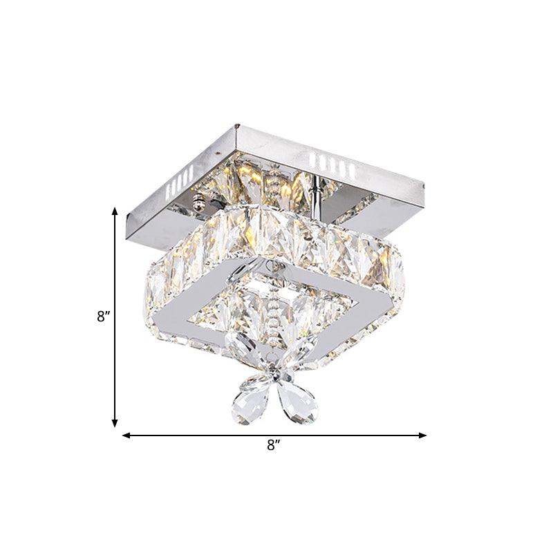 Square Crystal Led Semi Flush Mount Ceiling Fixture Beveled Design Chrome Finish - 8/12 Wide