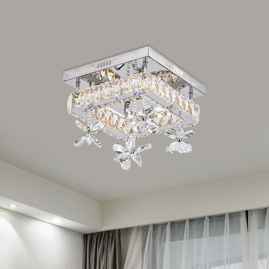 Square Crystal Led Semi Flush Mount Ceiling Fixture Beveled Design Chrome Finish - 8/12 Wide