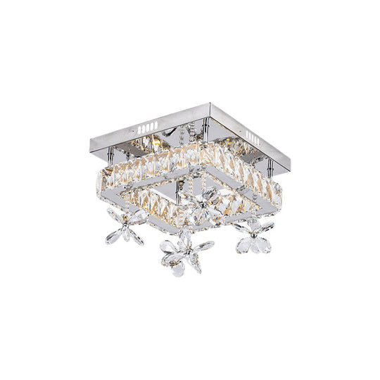 Square Crystal Led Semi Flush Mount Ceiling Fixture Beveled Design Chrome Finish - 8/12 Wide