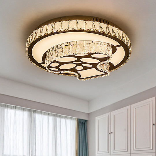 LED Chrome Crystal Mushroom Ceiling Light Fixture - Simplistic Flush Mount