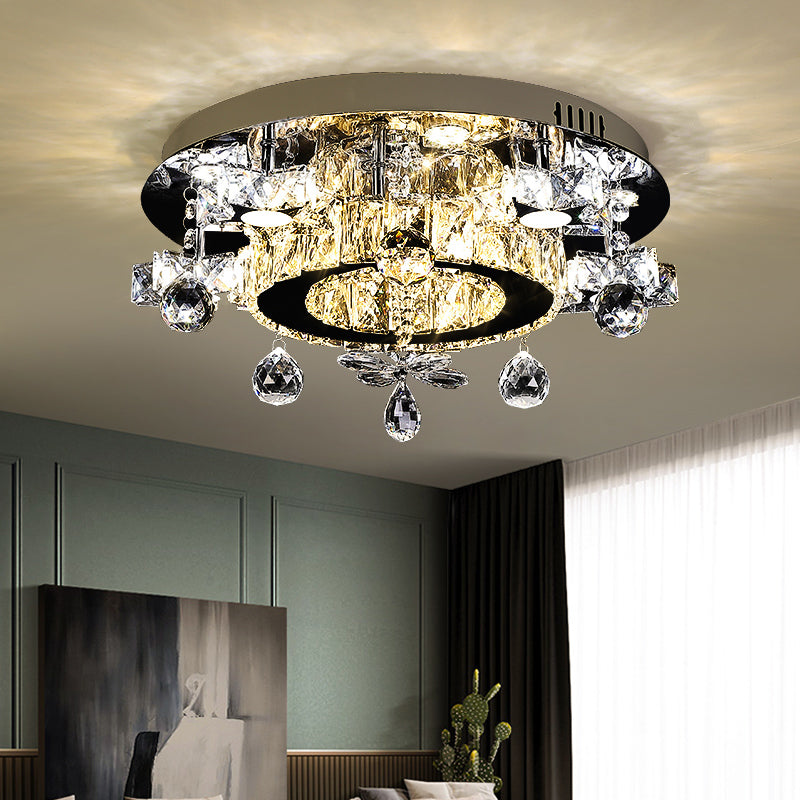 Faceted Crystal Star Semi Flush Lamp - Led Ceiling In Chrome Warm/White Light / B