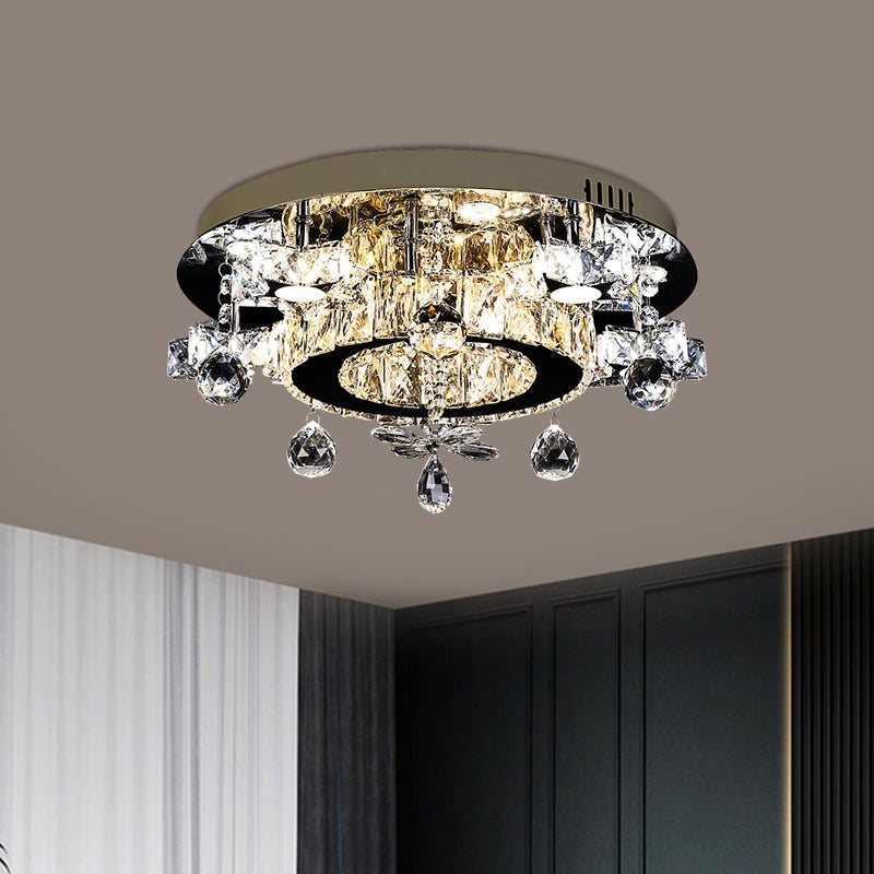 Faceted Crystal Star Semi Flush Lamp - Led Ceiling In Chrome Warm/White Light