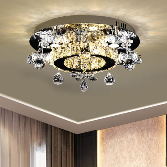 Faceted Crystal Star Semi Flush Lamp - Led Ceiling In Chrome Warm/White Light