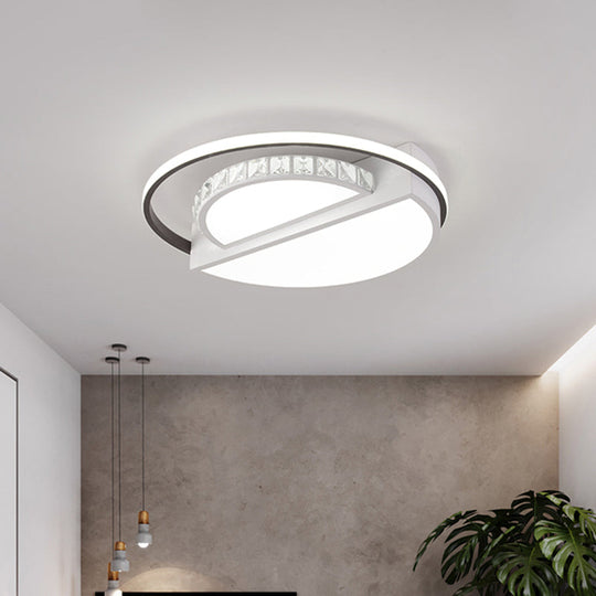 White LED Crystal Block Parlor Ceiling Flushmount - Modern Semicircle Design