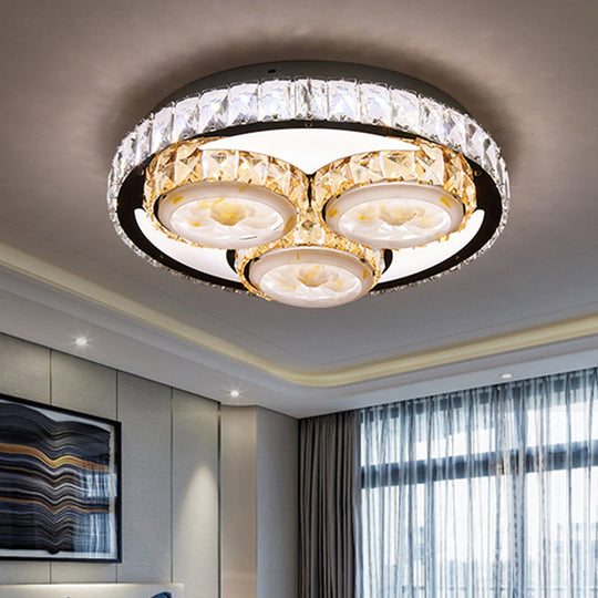 Minimalist Chrome LED Ceiling Light with Crystal Block Flush Mount Lamp in Lotus Design