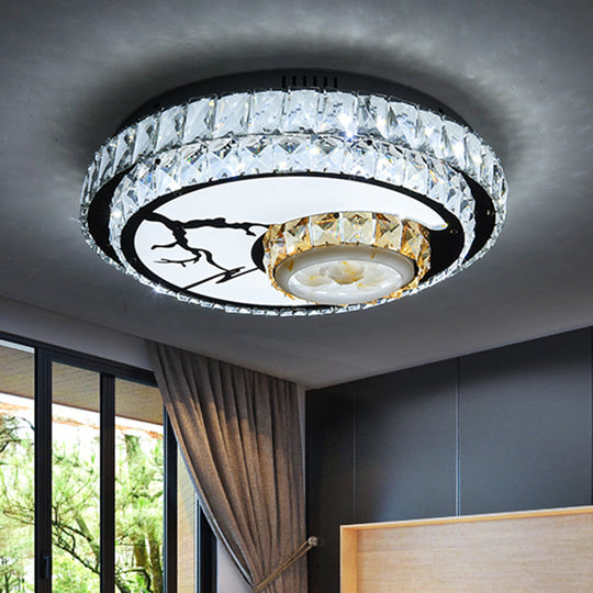 Minimalist Chrome LED Ceiling Light with Crystal Block Flush Mount Lamp in Lotus Design