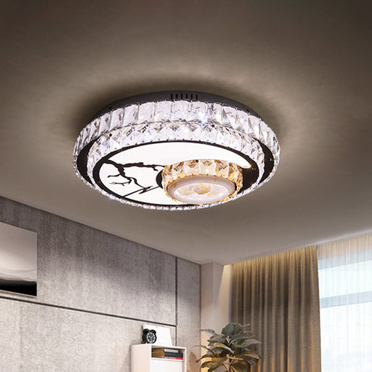 Minimalist Chrome LED Ceiling Light with Crystal Block Flush Mount Lamp in Lotus Design