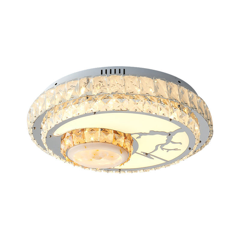 Minimalist Chrome LED Ceiling Light with Crystal Block Flush Mount Lamp in Lotus Design