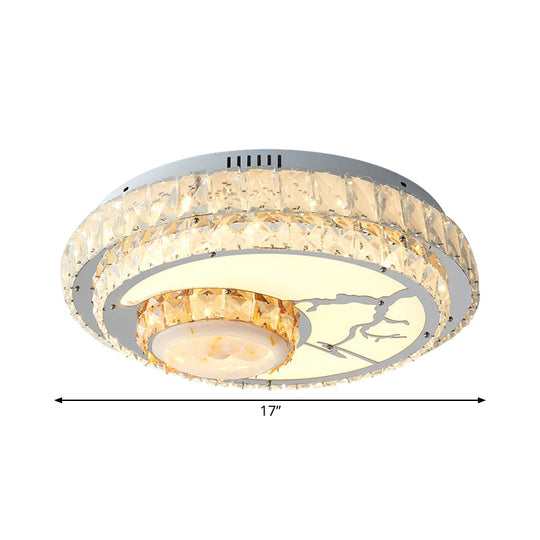 Minimalist Chrome LED Ceiling Light with Crystal Block Flush Mount Lamp in Lotus Design