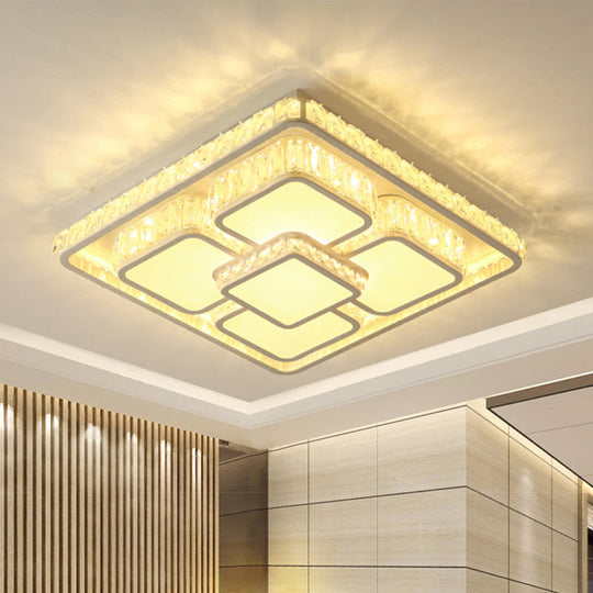 LED Modern Chrome Flush Mount Ceiling Light with Square Crystal Shade