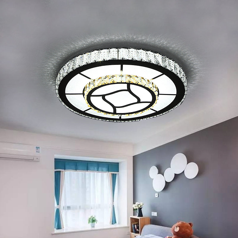 Simplicity LED Round Crystal Block Ceiling Light - Chrome Flush Mount Fixture