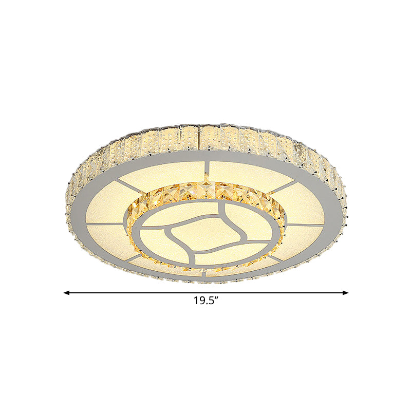 Simplicity LED Round Crystal Block Ceiling Light - Chrome Flush Mount Fixture