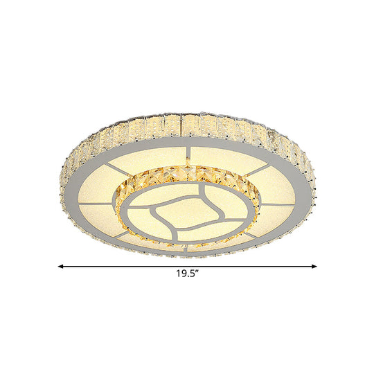 Simplicity LED Round Crystal Block Ceiling Light - Chrome Flush Mount Fixture