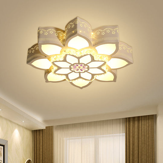 Crystal Lotus Led Flush Mount Ceiling Light - Modern White Design