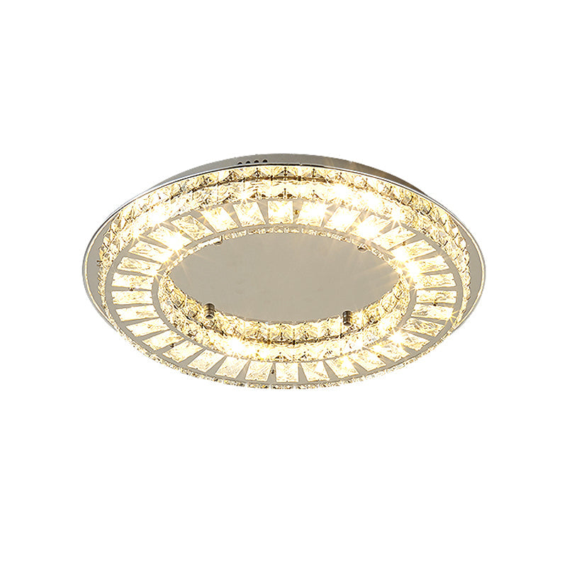 Minimalist Crystal Rectangle LED Chrome Ceiling Fixture - Hoop Flush Mount Light for Bedroom