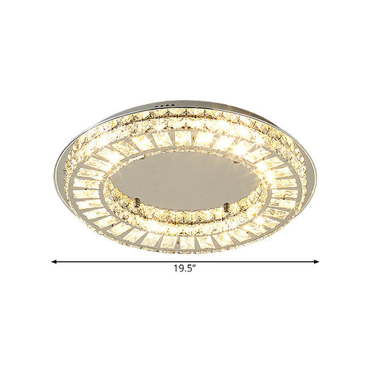 Minimalist Crystal Rectangle Led Chrome Ceiling Fixture - Hoop Flush Mount Light For Bedroom