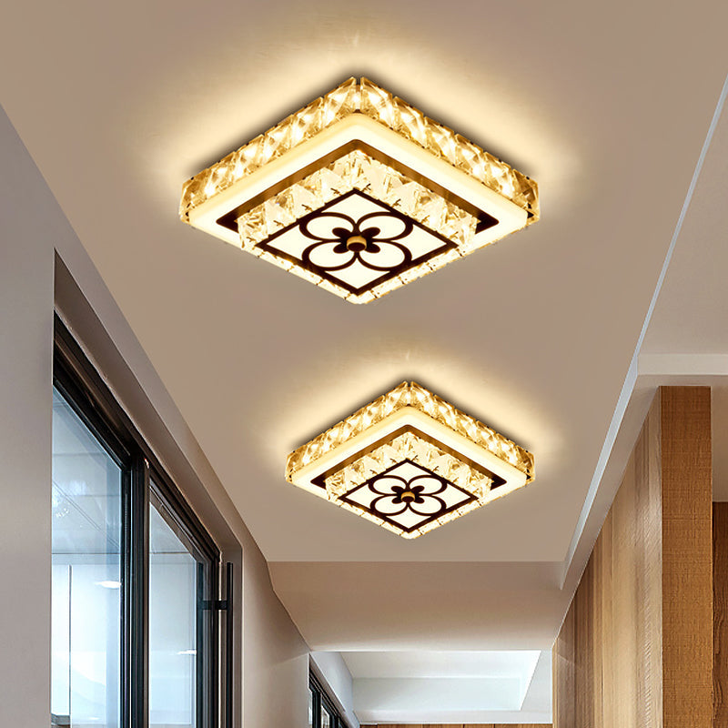 Modern Crystal Flush Mount LED Ceiling Lamp in Chrome for Corridors