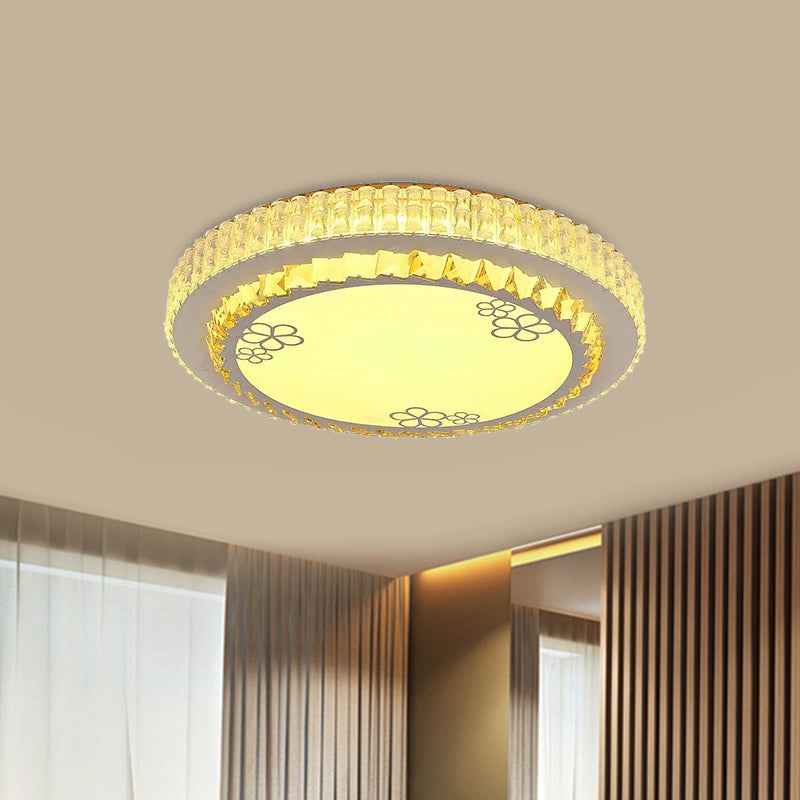 Modern Chrome LED Ceiling Lamp with Faceted Crystal - Minimalistic Flush Light Fixture