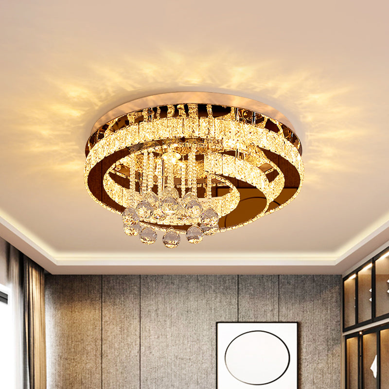 Modern Crystal Moon/Star Ceiling Lamp LED Semi Flush Light, Chrome Finish with Droplet Deco