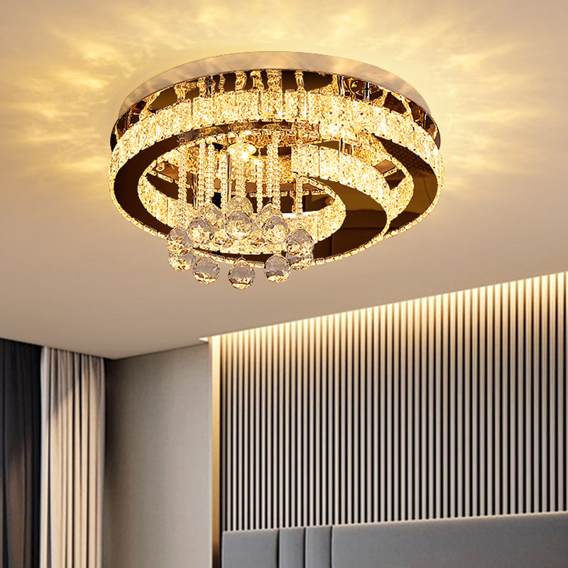 Modern Crystal Moon/Star Ceiling Lamp LED Semi Flush Light, Chrome Finish with Droplet Deco