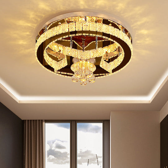 Modern Crystal Moon/Star Ceiling Lamp LED Semi Flush Light, Chrome Finish with Droplet Deco