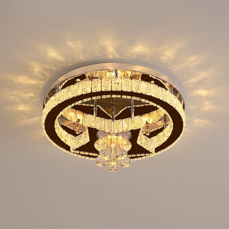 Modern Crystal Moon/Star Ceiling Lamp LED Semi Flush Light, Chrome Finish with Droplet Deco