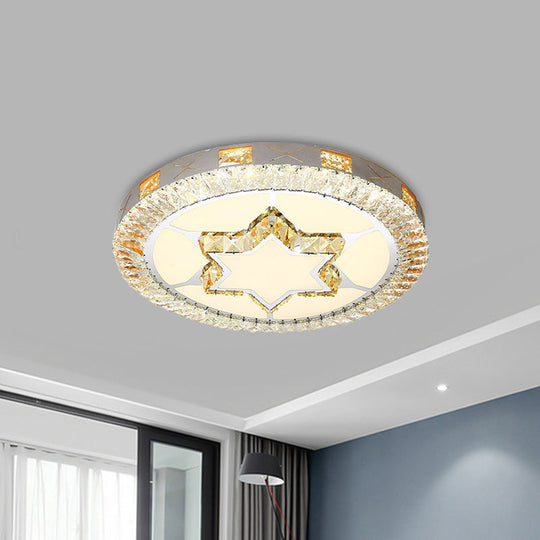 Minimalist Flush Mount LED Chrome Lamp with Beveled Crystal for Sleeping Room