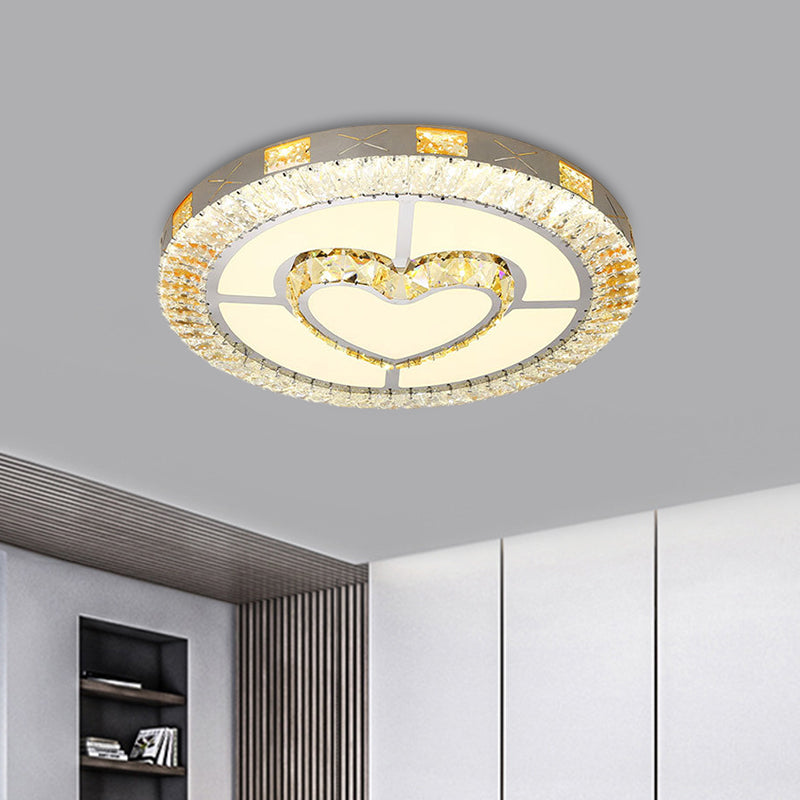 Minimalist Flush Mount LED Chrome Lamp with Beveled Crystal for Sleeping Room